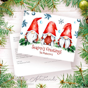 Simple Holiday Season Gnomes Christmas Greetings Postcard