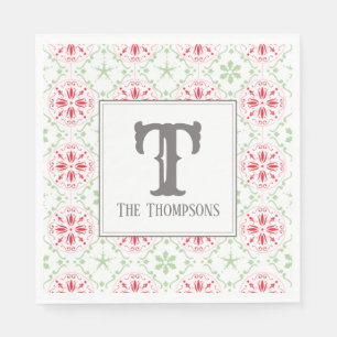 Simple Holiday Snowflake Pattern Monogram Initial Napkin