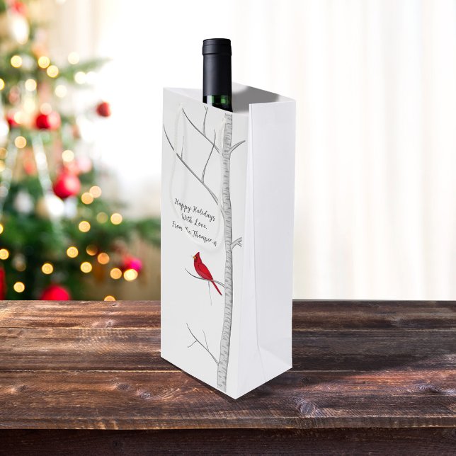 Simple Holiday Winter Red Cardinal Birch Tree  Wine Gift Bag (Red cardinal winter birch tree custom wine bag.)