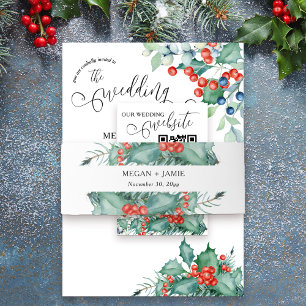 Simple Holly and Berries Winter Wedding Invitation Belly Band