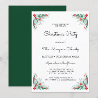 Simple Holly Berry Ivy Leaves Christmas Party