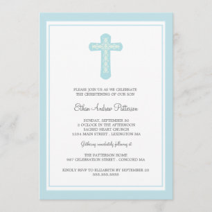 Simple Holy Cross Blue Boy Christening Invitation