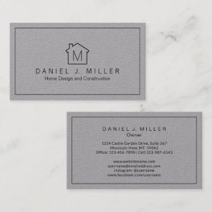 Simple Home Logo Monogram Minimalist Black & Grey Business Card