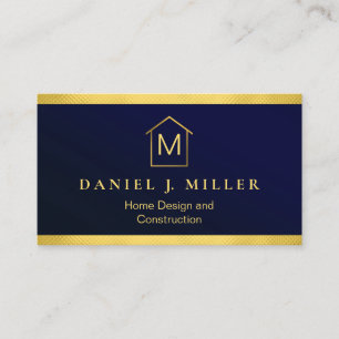 Simple Home Logo Monogram Modern Navy Blue Business Card