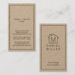 Simple Home Logo Monogram Vertical Kraft & Black Business Card<br><div class="desc">Make a memorable first impression with a custom monogrammed home logo vertical business card. All text on this template is simple to personalise or delete. The modern black and kraft paper design features a minimalist house outline and stylish typography initial. Suitable for freelance entrepreneurs, consultants, small businesses, or corporate office...</div>