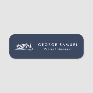 Simple Home Logo Navy Blue Realtor, Real Estate Name Tag