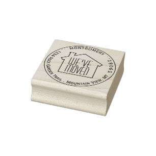 Simple Home We've Moved Circle Name Return Address Rubber Stamp