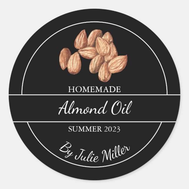 Simple Homemade Almond Oil Label | Black (Front)