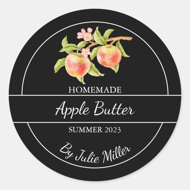 Simple Homemade Apple Butter Label Black (Front)