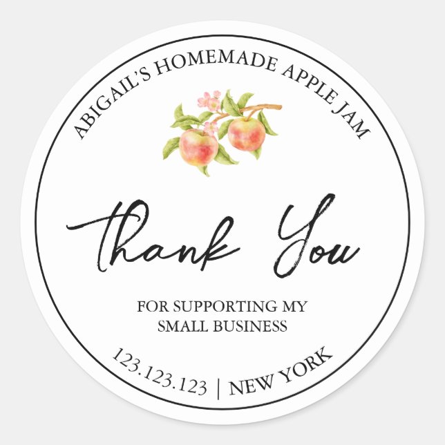 Simple Homemade Apple Jam Thank You Label (Front)