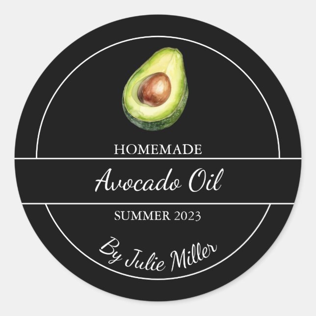 Simple Homemade Avocado Oil Label | Black (Front)
