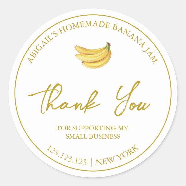 Simple Homemade Banana Jam Thank You Label (Front)