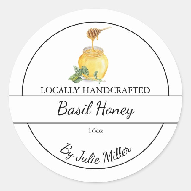 Simple Homemade Basil infused Honey Label (Front)