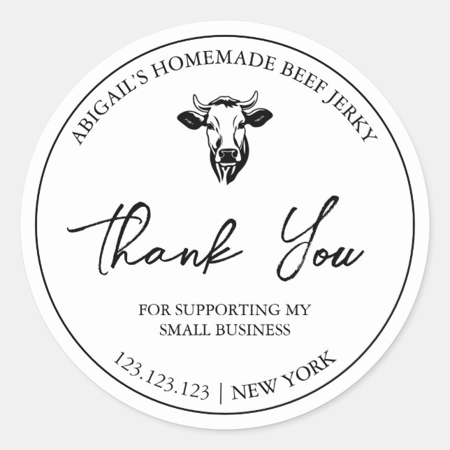 Simple Homemade Beef Jerky Thank You Label (Front)