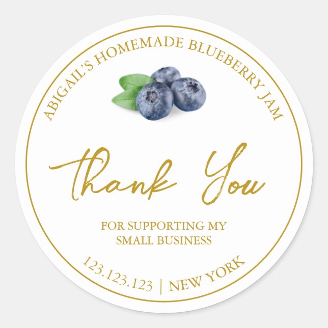 Simple Homemade Blueberry Jam Thank You Label (Front)