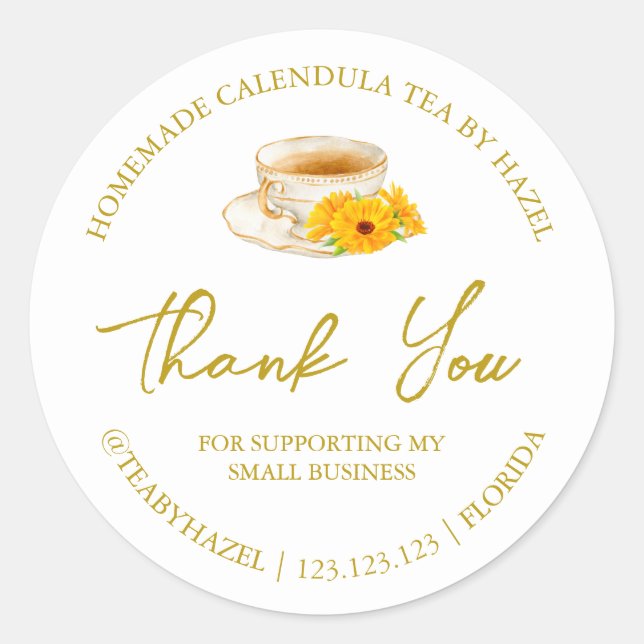 Simple Homemade Calendula Tea Thank You Label (Front)