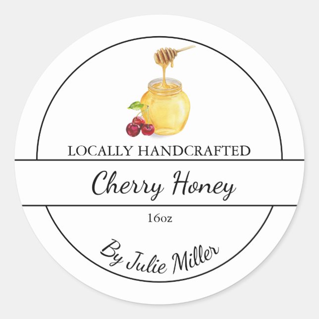 Simple Homemade Cherry infused Honey Label (Front)