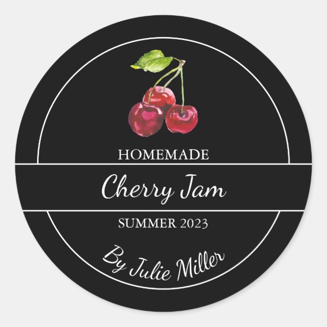 Simple Homemade Cherry Jam Label Black (Front)