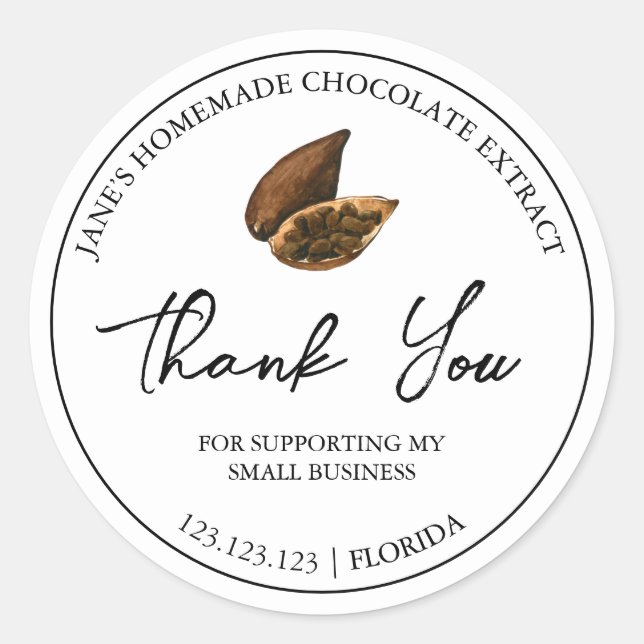 Simple Homemade Chocolate Extract Thank You Label (Front)