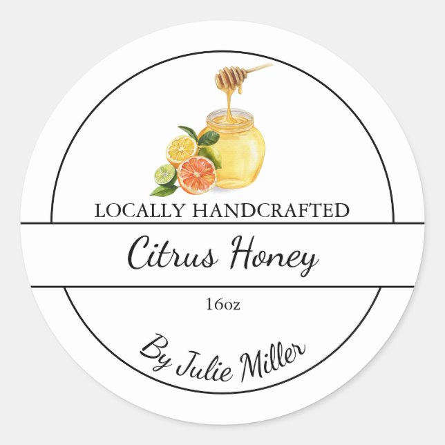 Simple Homemade Citrus infused Honey Label (Front)