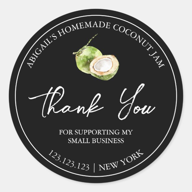 Simple Homemade Coconut Jam Thank You Label (Front)