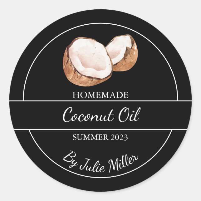 Simple Homemade Coconut Oil Label | Black (Front)
