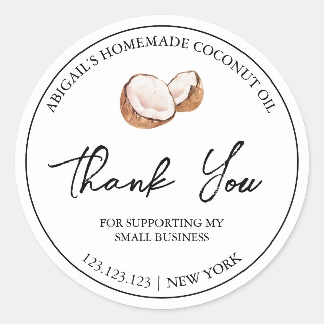 Simple Homemade Coconut Oil Thank You Label (Front)