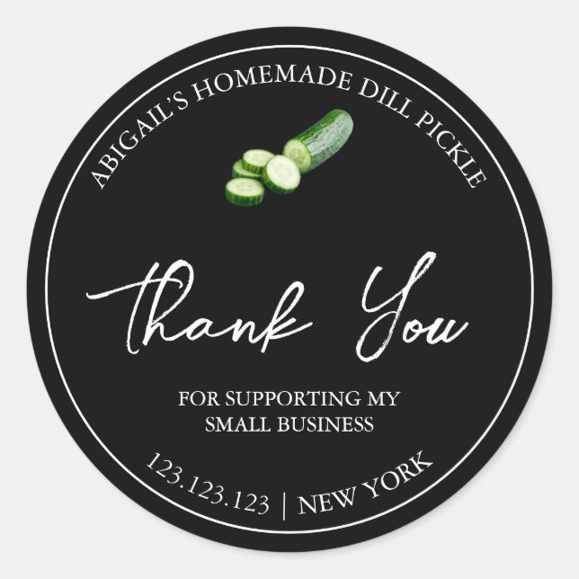 Simple Homemade Cucumber Pickle Thank You Label (Front)