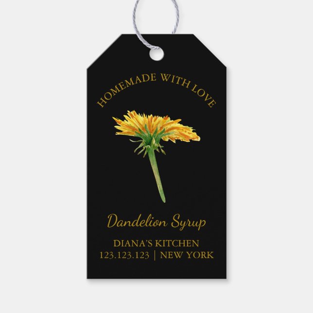 Simple Homemade Dandelion Syrup Hang Tag l Black (Front)