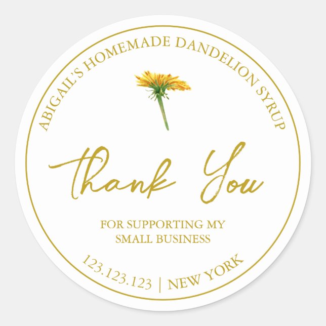 Simple Homemade Dandelion Syrup Thank You Label (Front)