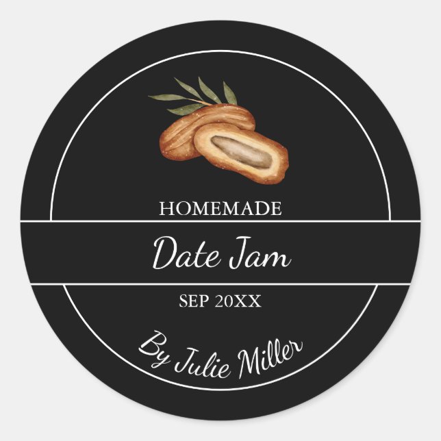 Simple Homemade Date Jam Label | Black (Front)