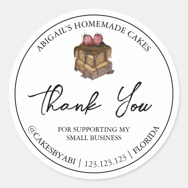 Simple Homemade Dessert Cake Thank You Label (Front)
