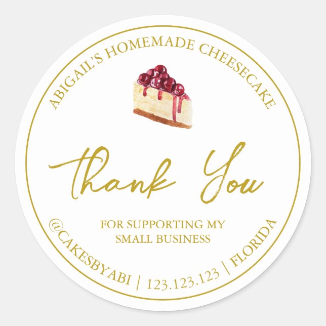 Simple Homemade Dessert Cheesecake Thank You Label (Front)