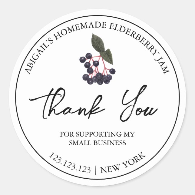 Simple Homemade Elderberry Jam Thank You Label (Front)
