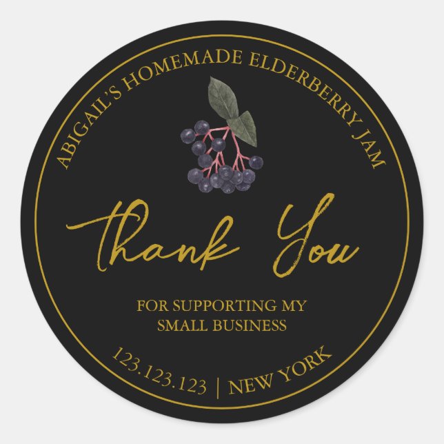Simple Homemade Elderberry Jam Thank You Label (Front)