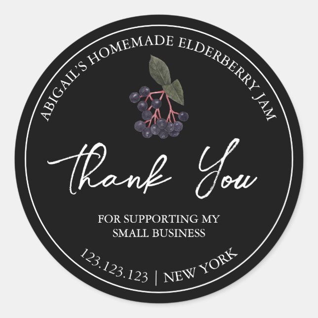 Simple Homemade Elderberry Jam Thank You Label (Front)