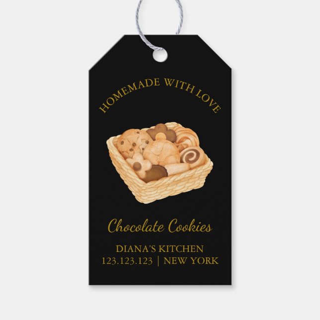 Simple Homemade Fresh Cookies Hang Tag | Black (Front)