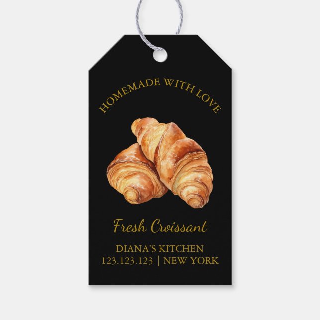 Simple Homemade Fresh Croissant Hang Tag | Black (Front)