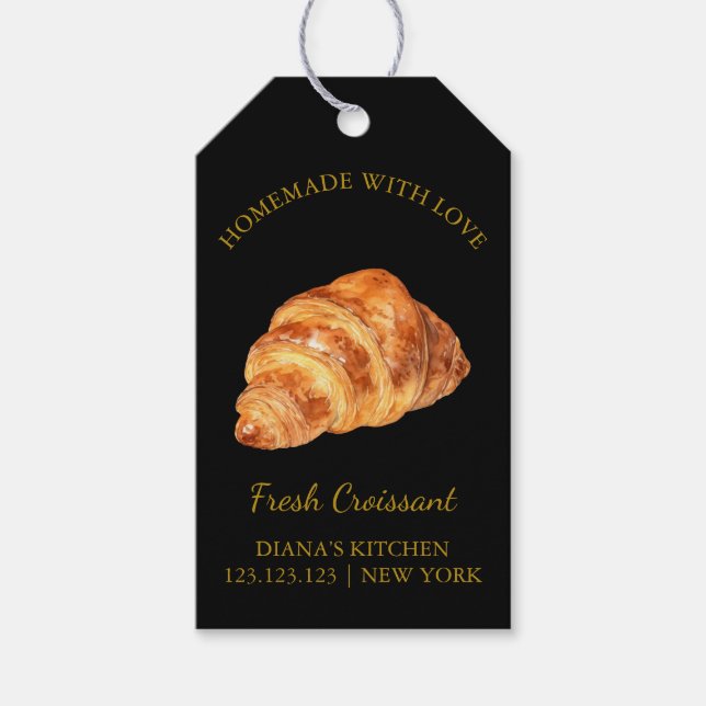 Simple Homemade Fresh Croissant Hang Tag | Black (Front)