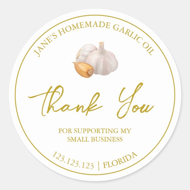 Simple Homemade Garlic Oil Thank You Label (Front)