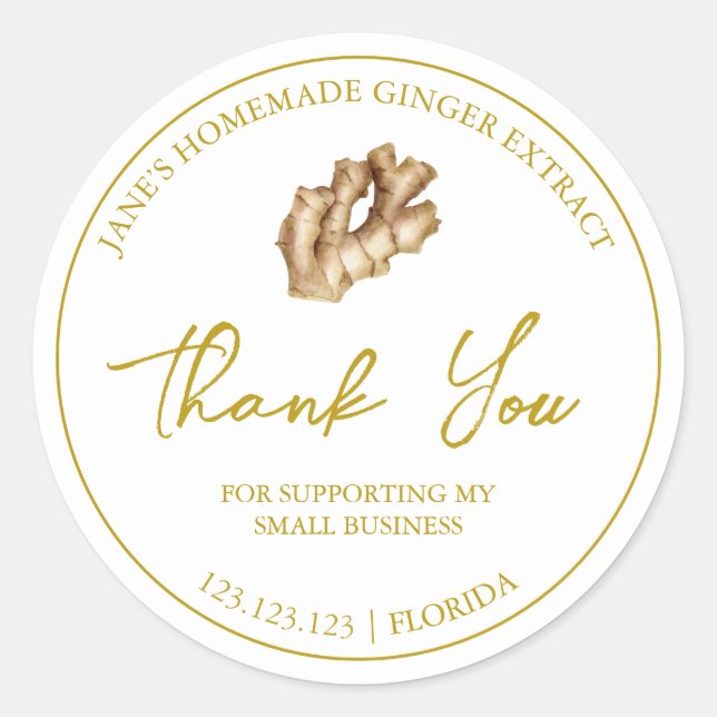 Simple Homemade Ginger Extract Thank You Label (Front)