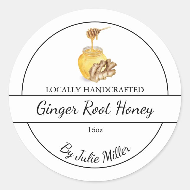 Simple Homemade Ginger infused Honey Label (Front)