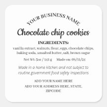 Simple Homemade Goods Cottage Law Ingredient Label