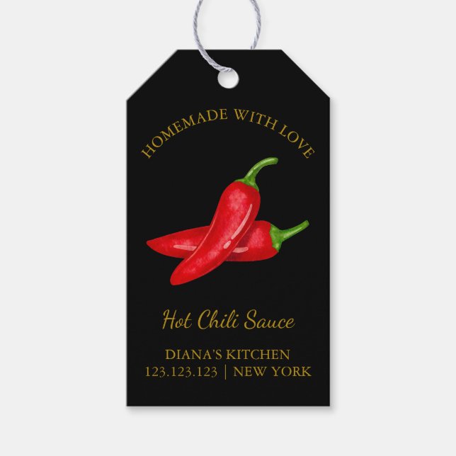 Simple Homemade Hot Chilli Sauce Hang Tag | Black (Front)