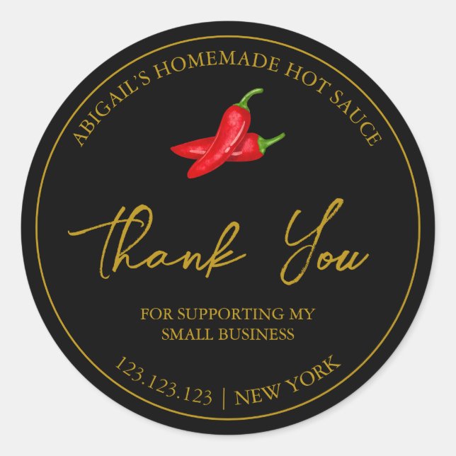Simple Homemade Hot Chilli Sauce Thank You Label (Front)