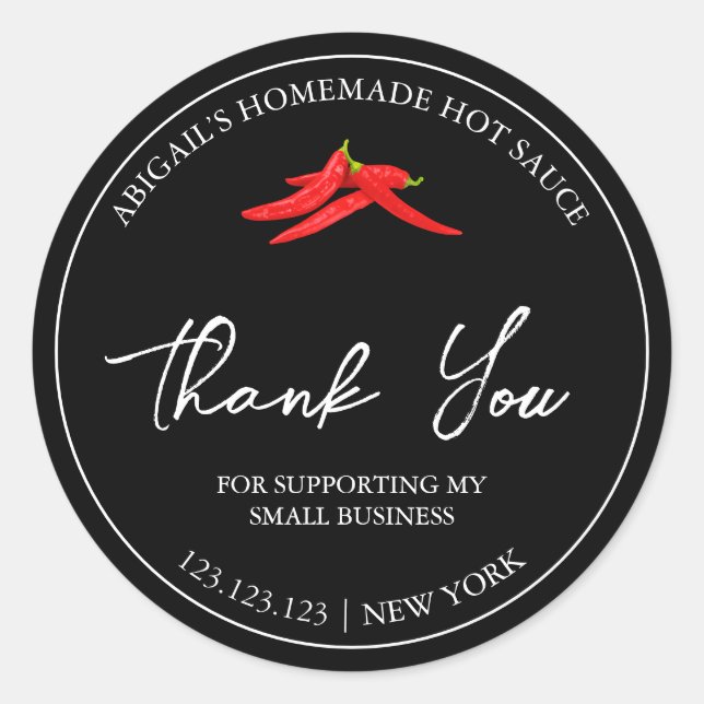 Simple Homemade Hot Chilli Sauce Thank You Label (Front)