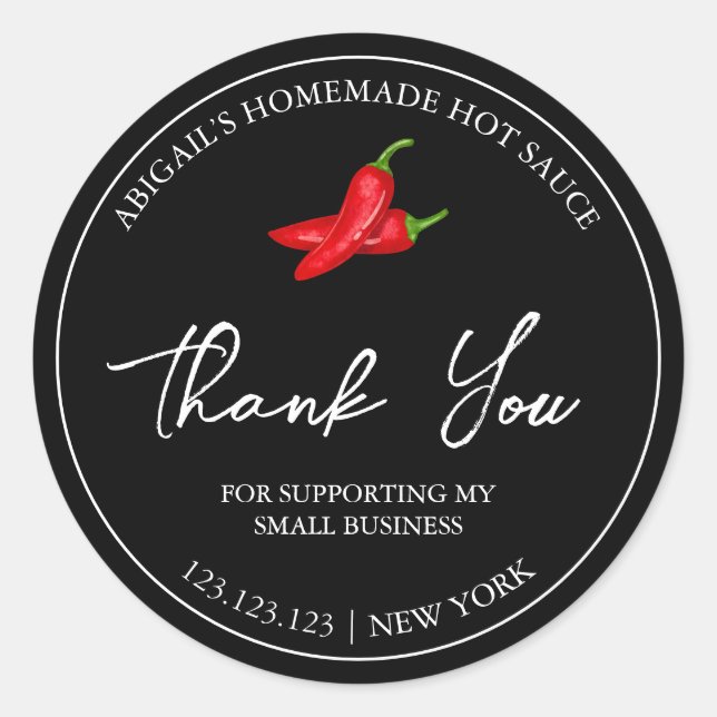 Simple Homemade Hot Chilli Sauce Thank You Label (Front)