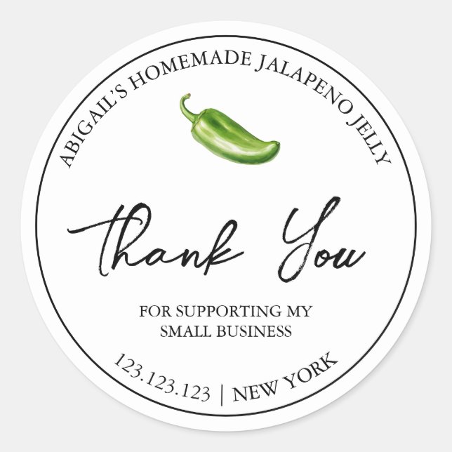 Simple Homemade Jalapeno Jelly Thank You Label (Front)