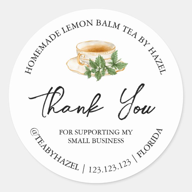 Simple Homemade Lemon Balm Tea Thank You Label (Front)
