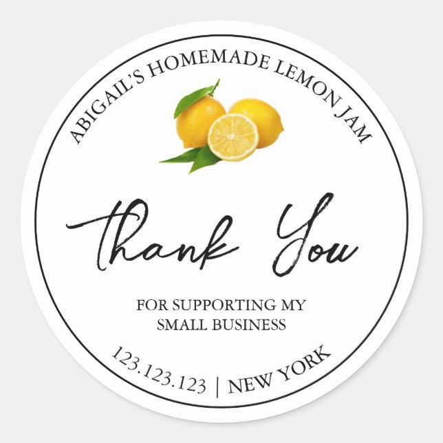 Simple Homemade Lemon Jam Thank You Label (Front)